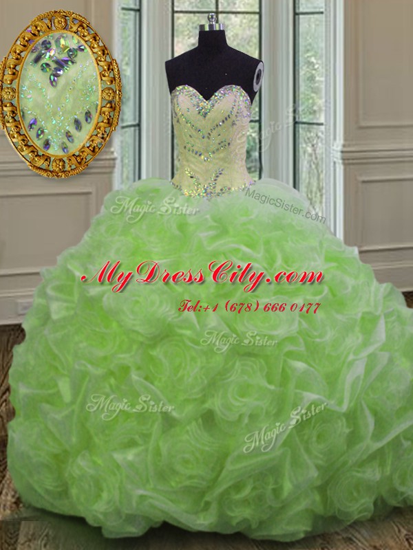 Stunning Lace Up Sweetheart Beading 15th Birthday Dress Organza Sleeveless Sweep Train