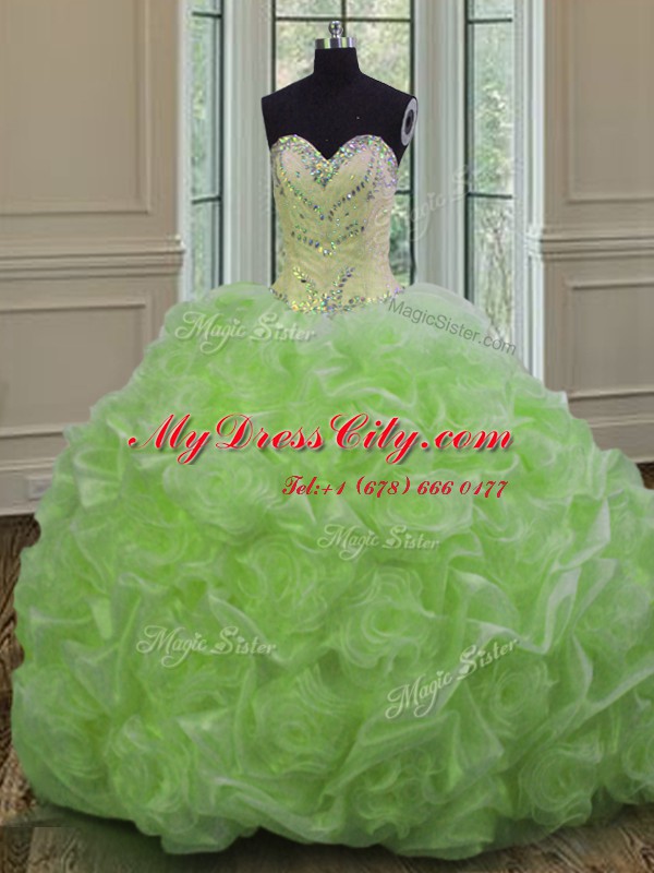 Stunning Lace Up Sweetheart Beading 15th Birthday Dress Organza Sleeveless Sweep Train