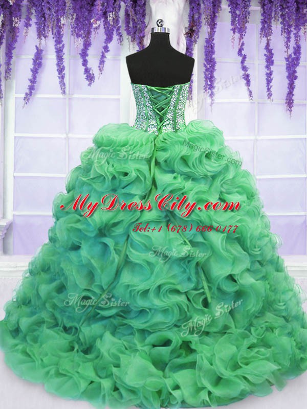 Turquoise Sweetheart Neckline Beading and Ruffles Vestidos de Quinceanera Sleeveless Lace Up