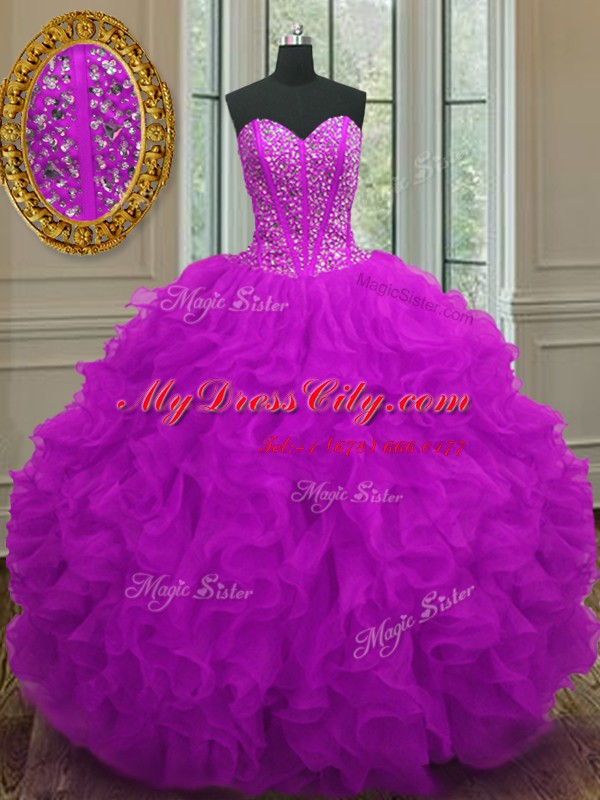 Floor Length Purple Quinceanera Gowns Sweetheart Sleeveless Lace Up