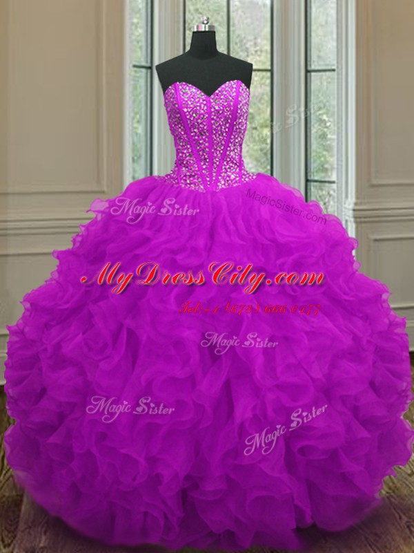 Floor Length Purple Quinceanera Gowns Sweetheart Sleeveless Lace Up