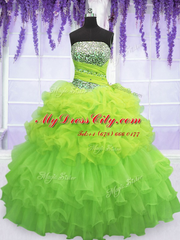 Colorful Pick Ups Ruffled Floor Length Ball Gowns Sleeveless Sweet 16 Dresses Lace Up