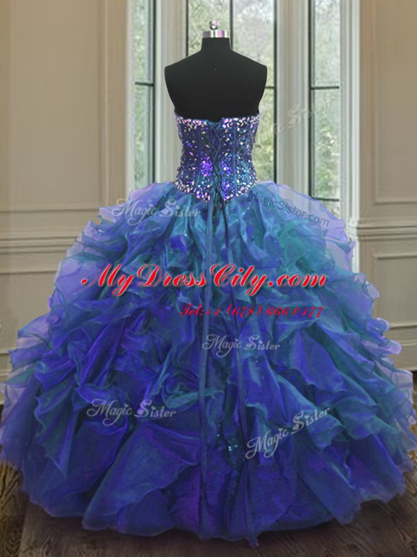 Chic Floor Length Ball Gowns Sleeveless Blue 15 Quinceanera Dress Lace Up