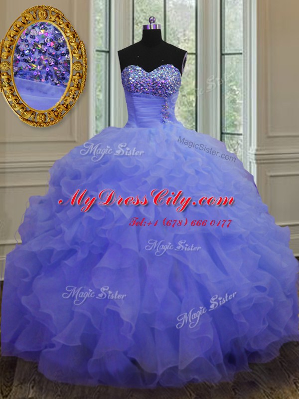 Beautiful Sleeveless Beading and Ruffles Lace Up Sweet 16 Dresses