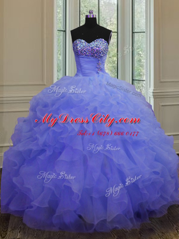 Beautiful Sleeveless Beading and Ruffles Lace Up Sweet 16 Dresses