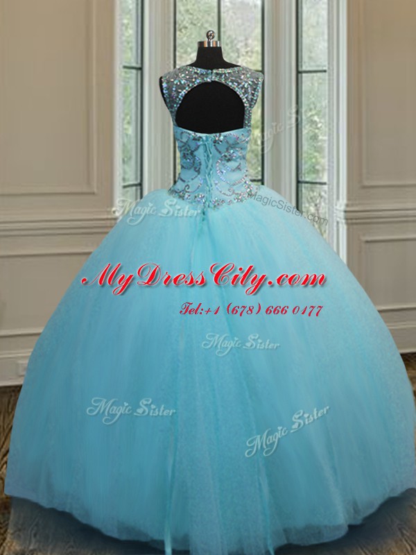 Smart Scoop Floor Length Ball Gowns Sleeveless Baby Blue 15 Quinceanera Dress Lace Up