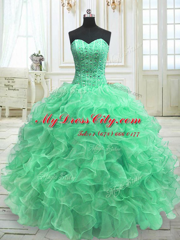 Sexy Sweetheart Sleeveless Organza Quinceanera Dress Beading and Ruffles Lace Up