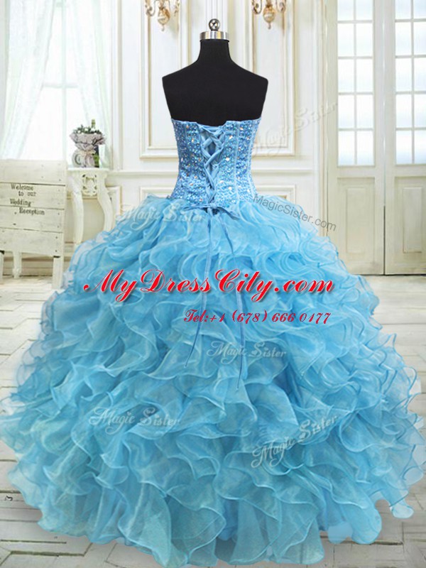 Sexy Sweetheart Sleeveless Organza Quinceanera Dress Beading and Ruffles Lace Up