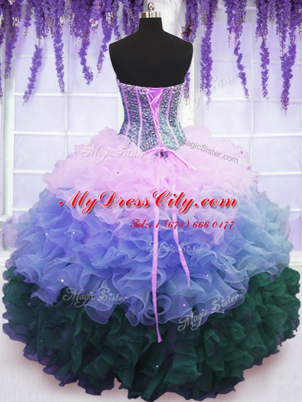 Custom Design Ruffled Floor Length Multi-color 15 Quinceanera Dress Sweetheart Sleeveless Lace Up