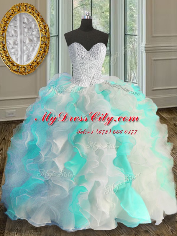 Multi-color Sleeveless Floor Length Beading and Ruffles Lace Up Quinceanera Dress