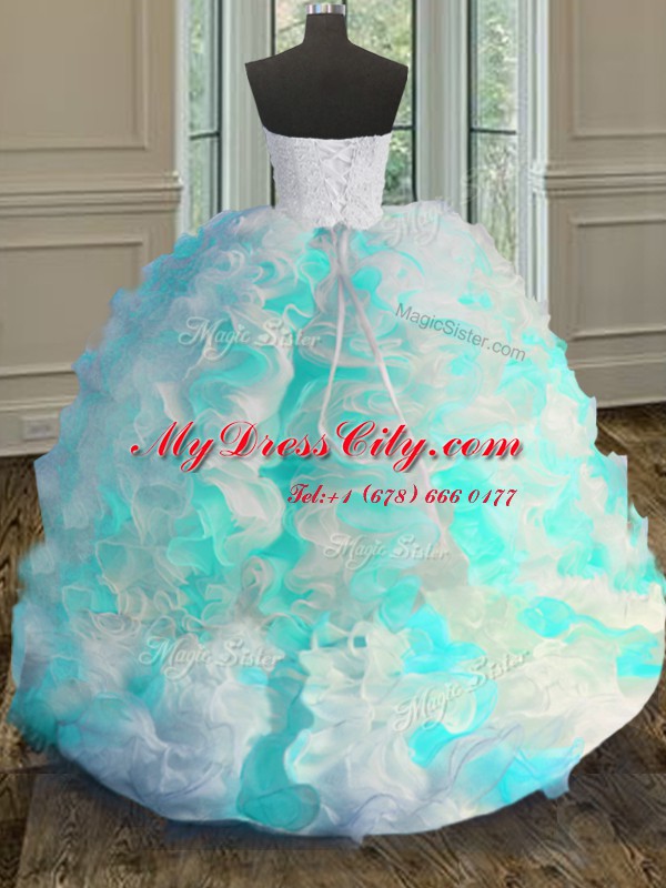 Multi-color Sleeveless Floor Length Beading and Ruffles Lace Up Quinceanera Dress