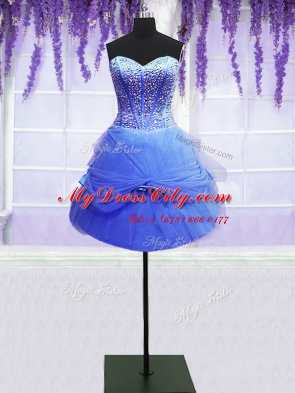 Trendy Three Piece Blue Ball Gowns Tulle Sweetheart Sleeveless Beading and Bowknot Floor Length Lace Up Quinceanera Dress