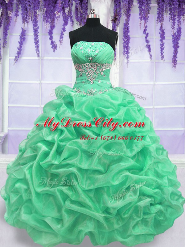 Perfect Apple Green Quinceanera Dress Military Ball and Sweet 16 and Quinceanera and For with Beading Strapless Sleeveless Lace Up