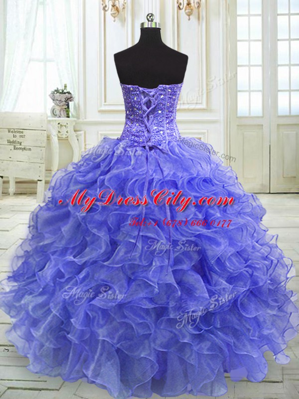 Luxurious Purple 15th Birthday Dress Military Ball and Sweet 16 and Quinceanera and For with Beading and Ruffles Sweetheart Sleeveless Lace Up