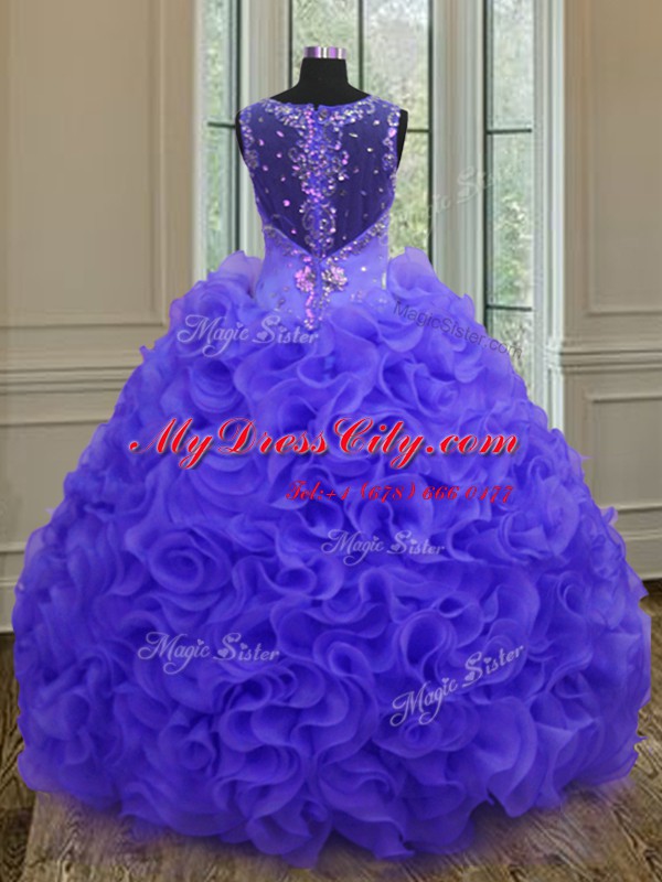 Low Price Straps Purple Sleeveless Floor Length Beading and Ruffles Zipper Quinceanera Gowns