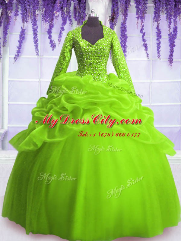 Zipper Quinceanera Dresses Sequins and Pick Ups Long Sleeves Floor Length