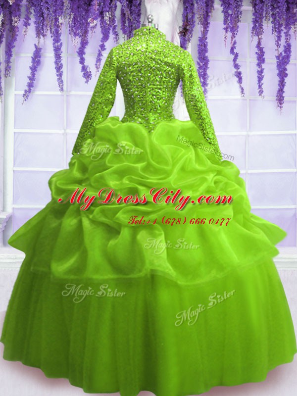 Zipper Quinceanera Dresses Sequins and Pick Ups Long Sleeves Floor Length