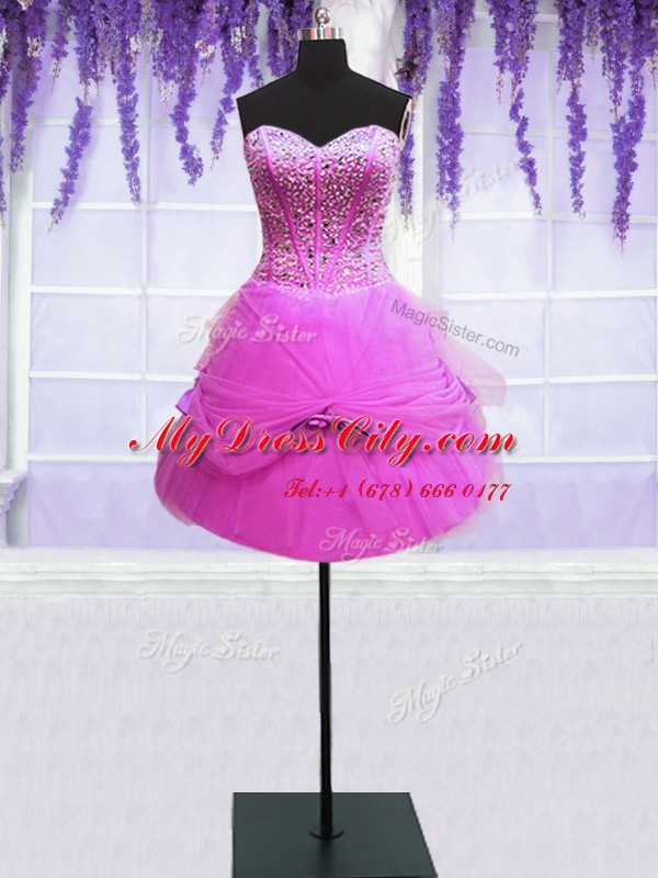 Three Piece Floor Length Lilac Quinceanera Dress Tulle Sleeveless Beading and Bowknot