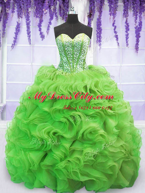 High Class Vestidos de Quinceanera Military Ball and Sweet 16 and Quinceanera and For with Beading and Ruffles Sweetheart Sleeveless Sweep Train Lace Up