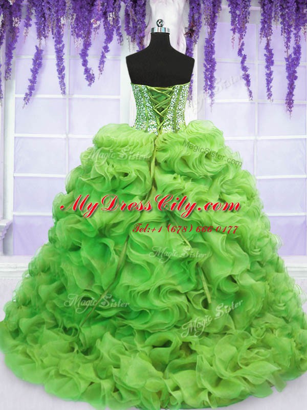 High Class Vestidos de Quinceanera Military Ball and Sweet 16 and Quinceanera and For with Beading and Ruffles Sweetheart Sleeveless Sweep Train Lace Up