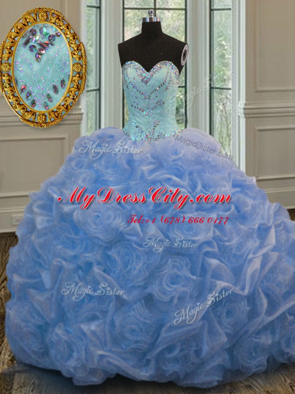 Amazing Beading Sweet 16 Quinceanera Dress Baby Blue Lace Up Sleeveless Floor Length