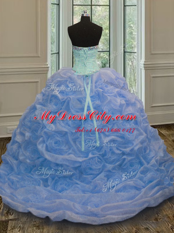 Amazing Beading Sweet 16 Quinceanera Dress Baby Blue Lace Up Sleeveless Floor Length