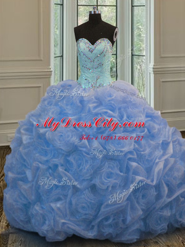 Amazing Beading Sweet 16 Quinceanera Dress Baby Blue Lace Up Sleeveless Floor Length