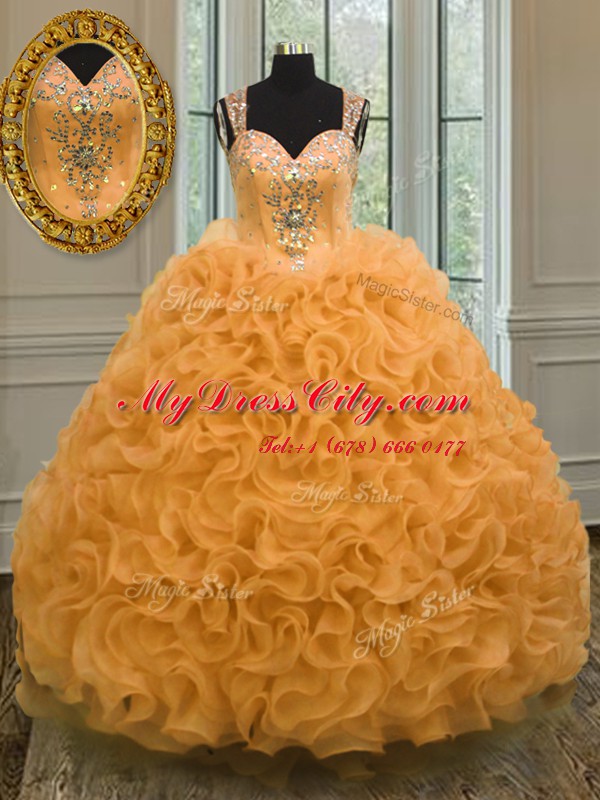 Sleeveless Beading and Ruffles Zipper 15 Quinceanera Dress