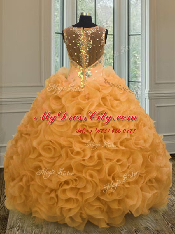 Sleeveless Beading and Ruffles Zipper 15 Quinceanera Dress