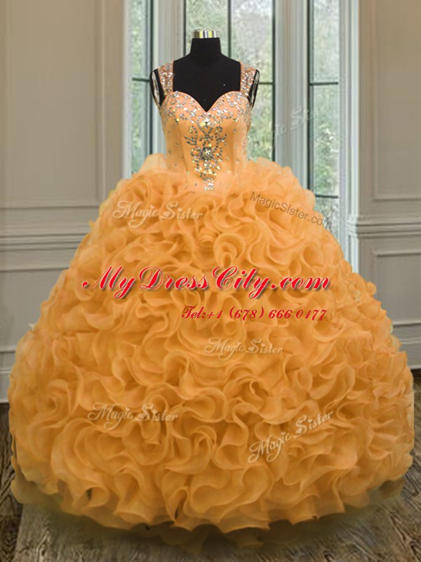 Sleeveless Beading and Ruffles Zipper 15 Quinceanera Dress