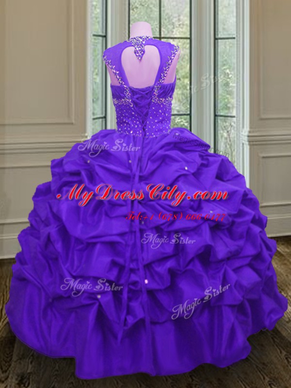 Eggplant Purple Straps Neckline Beading and Pick Ups 15 Quinceanera Dress Sleeveless Lace Up