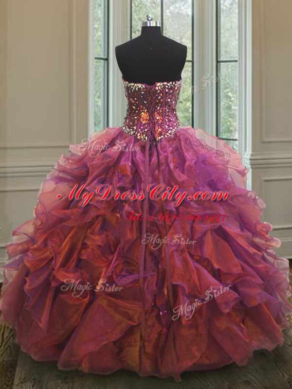 Comfortable Purple Sweetheart Neckline Beading and Ruffles Ball Gown Prom Dress Sleeveless Lace Up