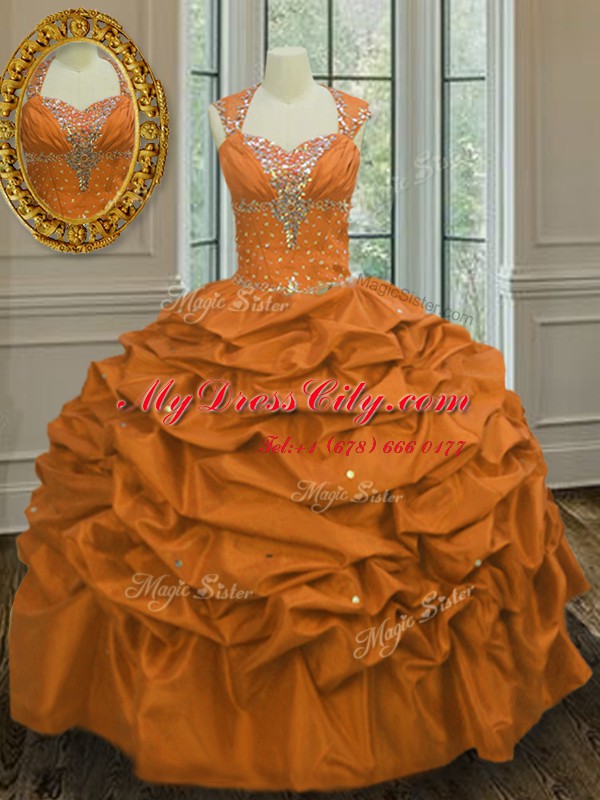 Ideal Pick Ups Straps Sleeveless Lace Up Quinceanera Gowns Orange Taffeta