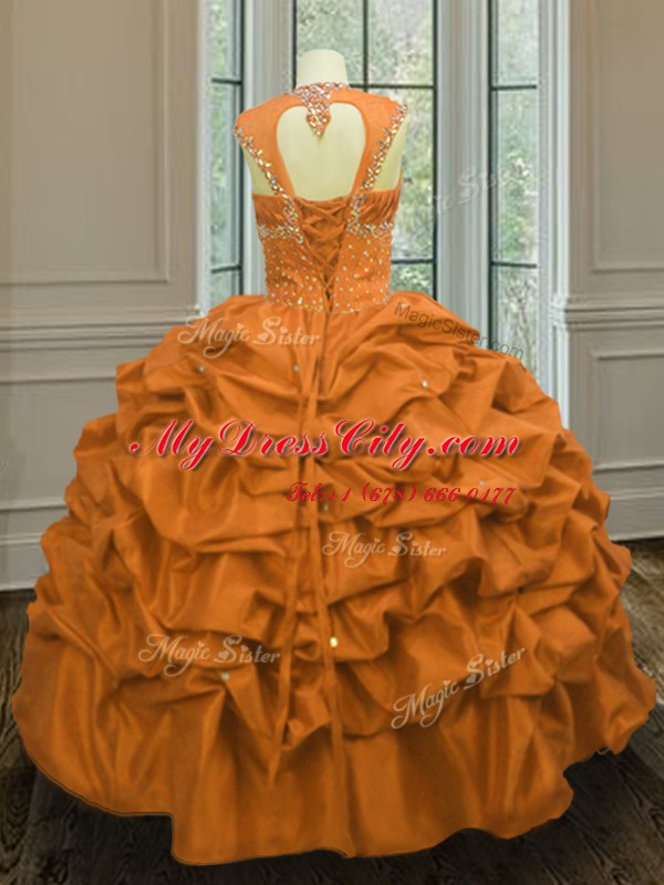 Ideal Pick Ups Straps Sleeveless Lace Up Quinceanera Gowns Orange Taffeta