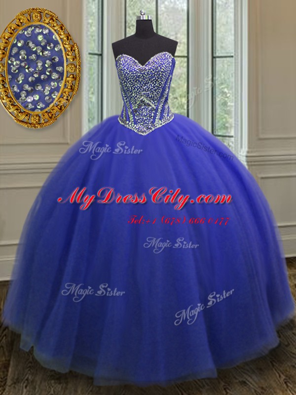 Floor Length Ball Gowns Sleeveless Royal Blue Ball Gown Prom Dress Lace Up