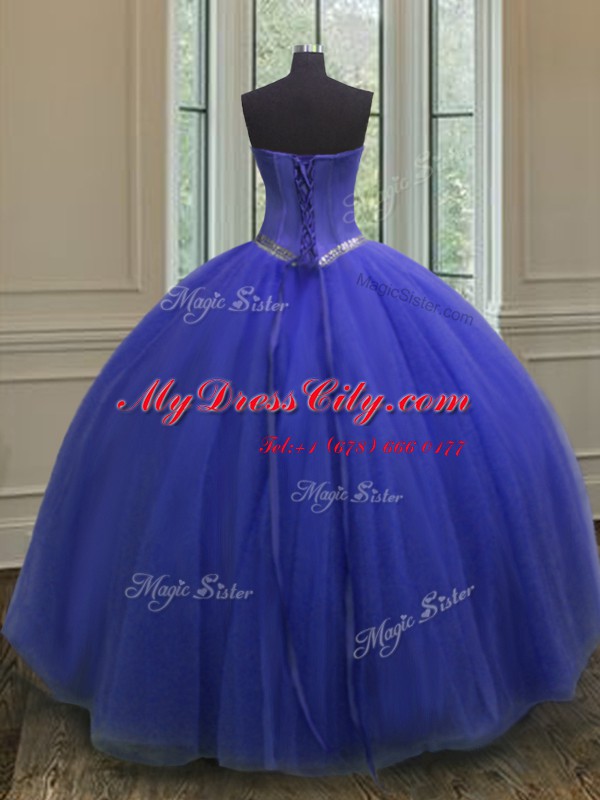 Floor Length Ball Gowns Sleeveless Royal Blue Ball Gown Prom Dress Lace Up