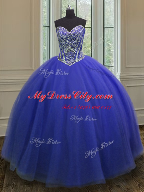 Floor Length Ball Gowns Sleeveless Royal Blue Ball Gown Prom Dress Lace Up