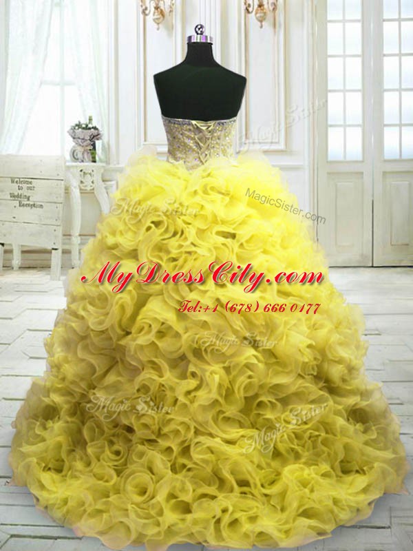 Charming Sleeveless Sweep Train Beading and Ruffles Lace Up Quinceanera Dress