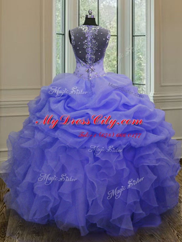 Blue Quinceanera Dresses Military Ball and Sweet 16 and Quinceanera and For with Beading and Ruffles Straps Sleeveless Zipper