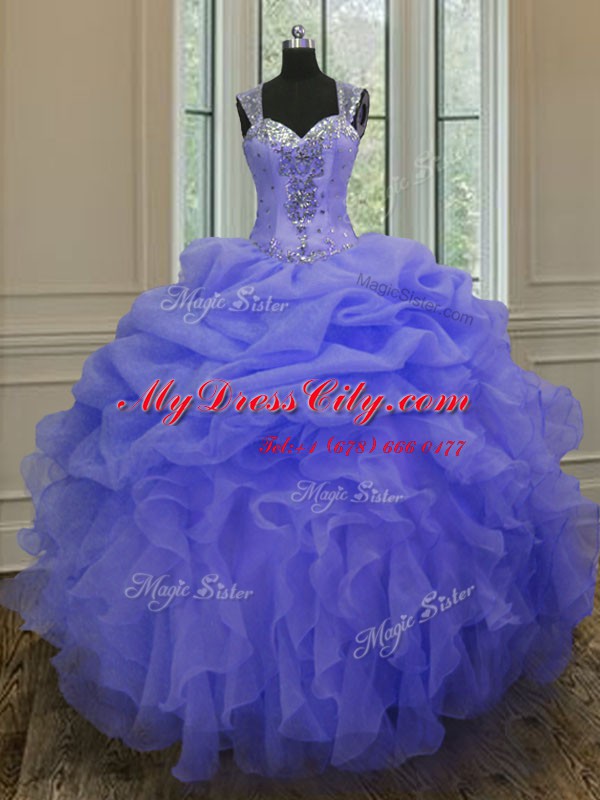 Blue Quinceanera Dresses Military Ball and Sweet 16 and Quinceanera and For with Beading and Ruffles Straps Sleeveless Zipper