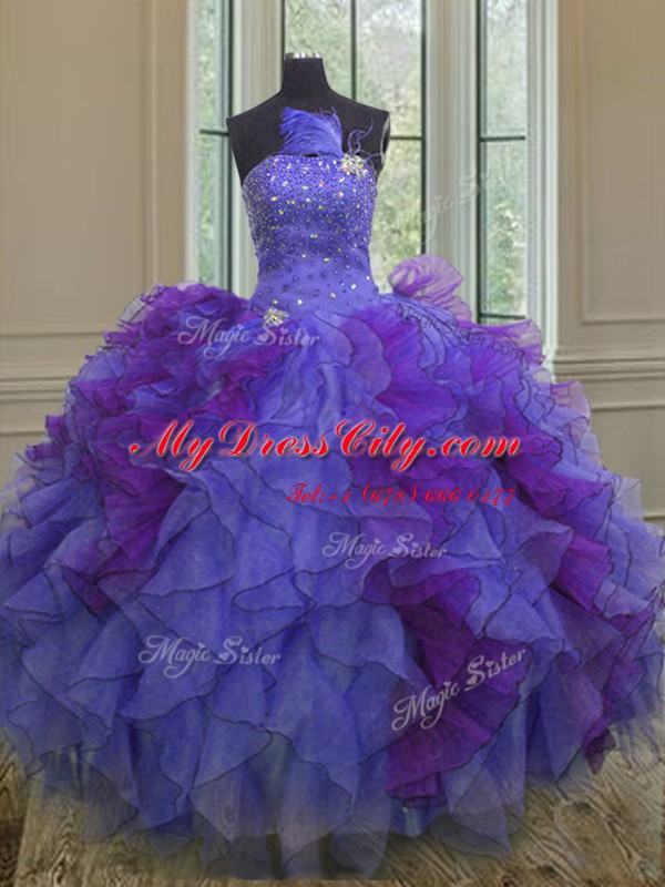 Halter Top Floor Length Ball Gowns Sleeveless Multi-color Sweet 16 Quinceanera Dress Lace Up