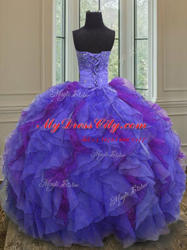 Halter Top Floor Length Ball Gowns Sleeveless Multi-color Sweet 16 Quinceanera Dress Lace Up