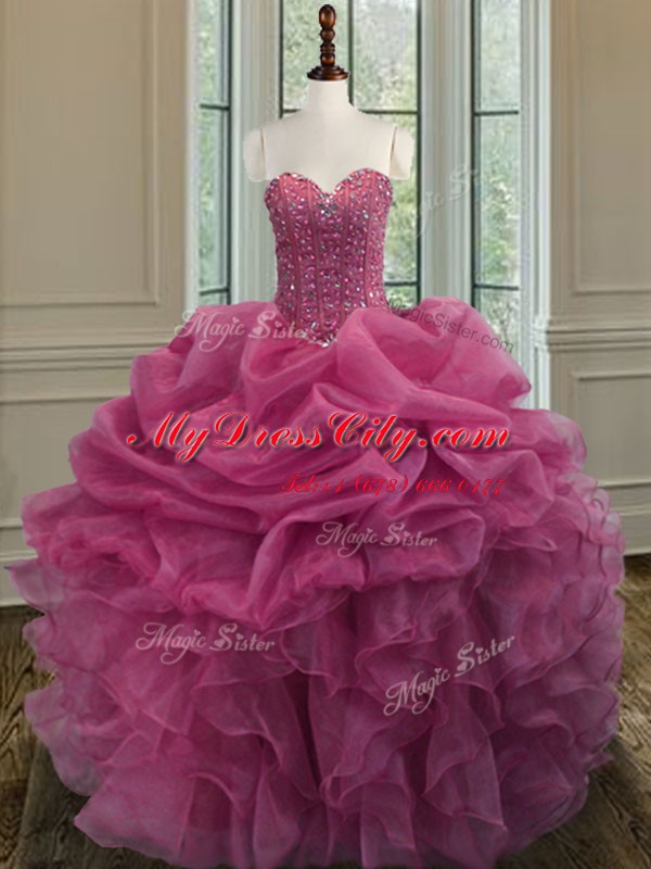 Lilac Sweetheart Neckline Beading and Ruffles Quinceanera Dresses Sleeveless Lace Up