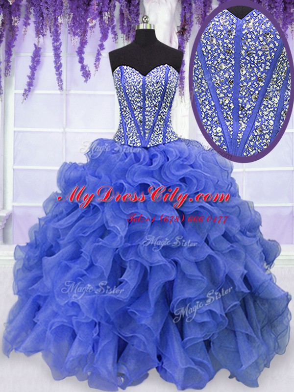 Ideal Royal Blue Sweetheart Lace Up Beading and Ruffles Quinceanera Gowns Sleeveless