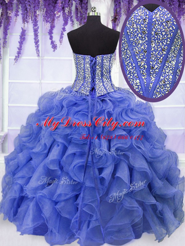 Ideal Royal Blue Sweetheart Lace Up Beading and Ruffles Quinceanera Gowns Sleeveless