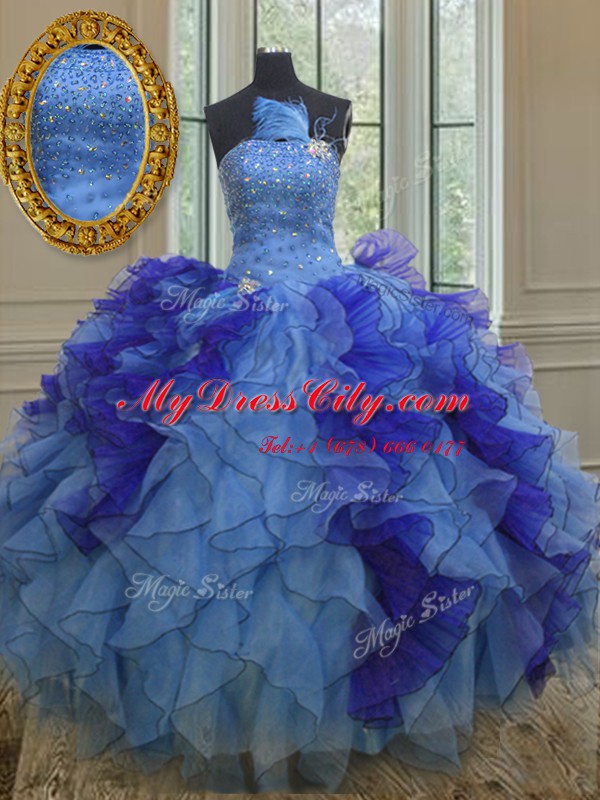 Multi-color Sweet 16 Quinceanera Dress Military Ball and Sweet 16 and For with Beading and Ruffles Strapless Sleeveless Lace Up