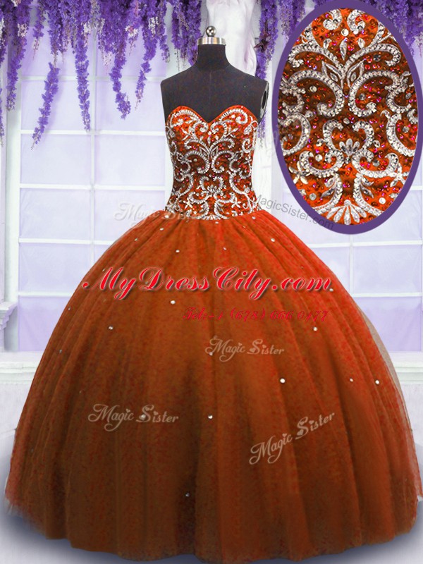 Customized Floor Length Rust Red 15th Birthday Dress Sweetheart Sleeveless Lace Up