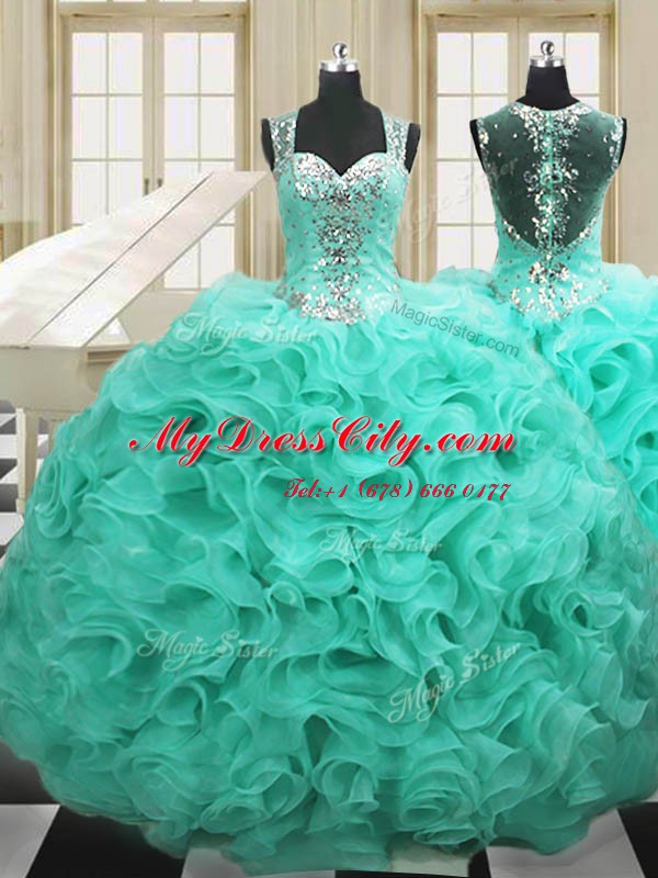 High Quality Straps Floor Length Ball Gowns Sleeveless Apple Green Quinceanera Gown Lace Up