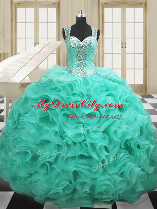 High Quality Straps Floor Length Ball Gowns Sleeveless Apple Green Quinceanera Gown Lace Up