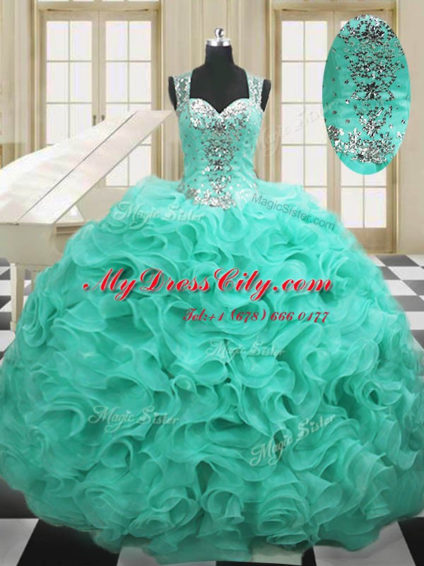 High Quality Straps Floor Length Ball Gowns Sleeveless Apple Green Quinceanera Gown Lace Up